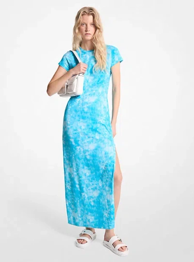 Michael Kors Tie-dyed Stretch Cotton Maxi Dress In Blue