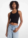 Michael Kors Tie-front Ribbed Stretch Knit Tank Top In Black