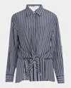 Michael Kors Tie Front Shirt Capri Stripe Crepe De Chine In Marit/op W
