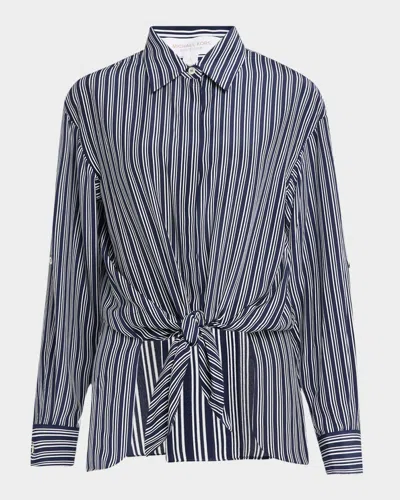 Michael Kors Tie Front Shirt Capri Stripe Crepe De Chine In Marit/op W