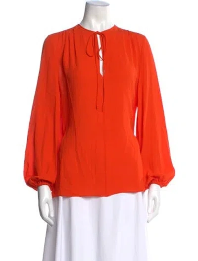 Pre-owned Michael Kors Tie Neck Long Sleeve Blouse In Orange
