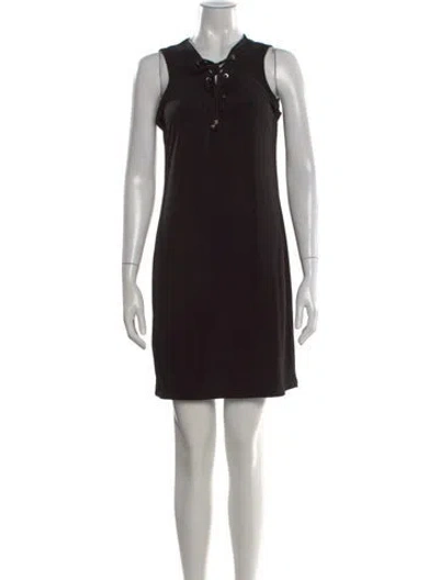 Pre-owned Michael Kors Tie Neck Mini Dress In Black