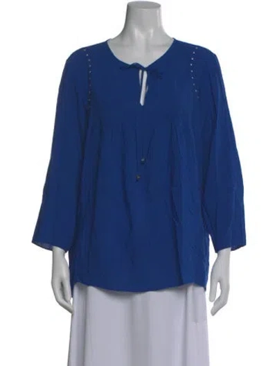 Pre-owned Michael Kors Tie Neck Three-quarter Sleeve Blouse In Blue