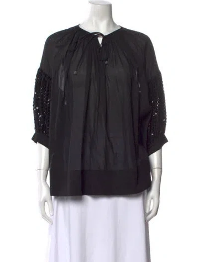 Pre-owned Michael Kors Tie Neck Three-quarter Sleeve Blouse In Blue
