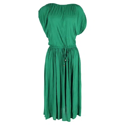 Michael Kors Tie Waist Midi Dress In Green Cotton