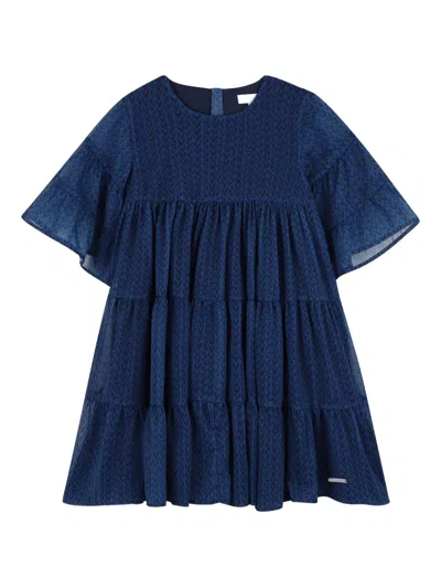 Michael Kors Tiered Flared Dress In Blue