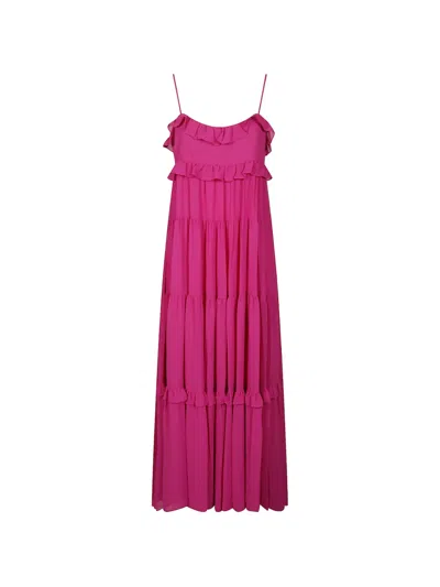 Michael Kors Tiered-ruffles Midi Dress In Pink