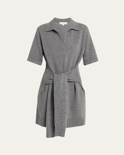 Michael Kors Tie-waist Cashmere Polo Sweater Mini Dress In Gray
