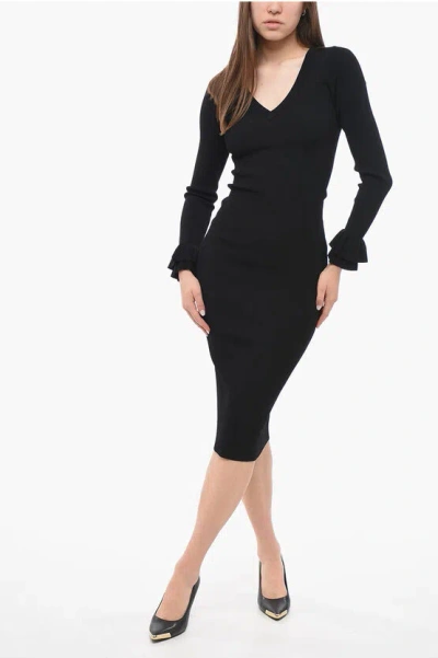 Michael Kors Tight-fitting Dress With Flounced Sleeves In Black