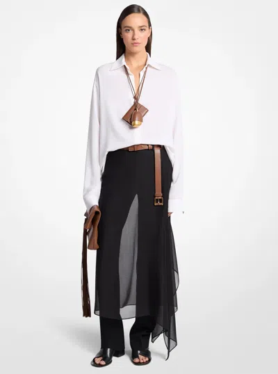 Michael Kors Tissue Wool Crepe And Silk Voile Veiled Trousers In Black