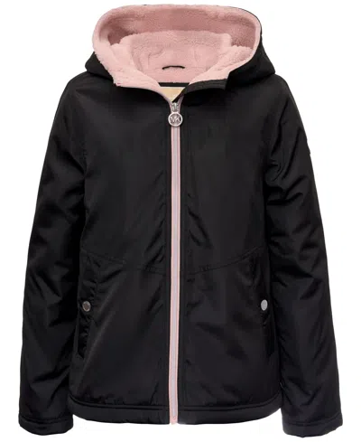 Michael Kors Kids' Toddler & Little Girls Fleece-lined Full-zip Hooded Rain Jacket In Black