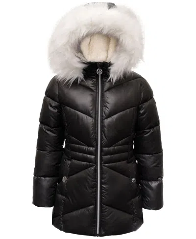 Michael Kors Kids' Toddler & Little Girls Stadium Puffer Jacket With Faux-fur Trim In Black