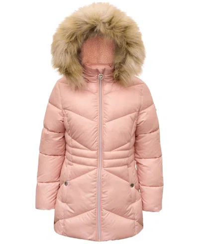 Michael Kors Kids' Toddler & Little Girls Stadium Puffer Jacket With Faux-fur Trim In Blush