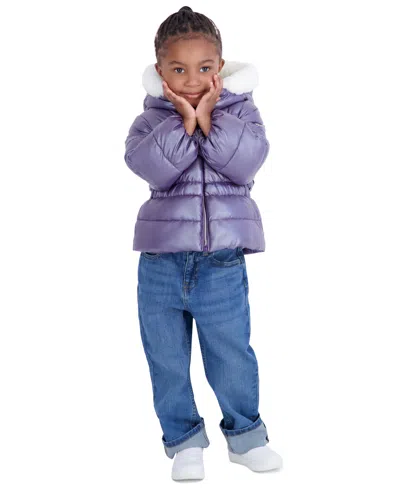 Michael Kors Babies' Toddler Girls' 2t-5t Pearlized Peplum Long-sleeve Puffer Jacket In Purple