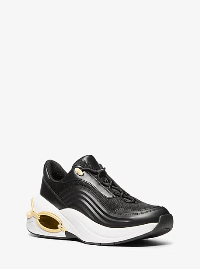 Michael Kors Toni Mixed-media Trainer In Black
