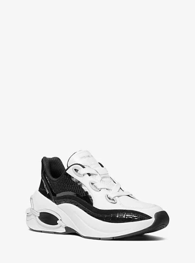 Michael Kors Toni Mixed-media Trainer In Black