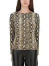 Michael Kors Snakeskin Pattern Crew Neck Fitted Top In Green