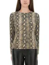 Michael Kors Snakeskin Pattern Crew Neck Fitted Top In Gray