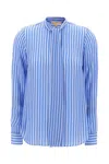 Michael Kors Striped Motif Print Blouse With Fabric Scarf In Crew Blue