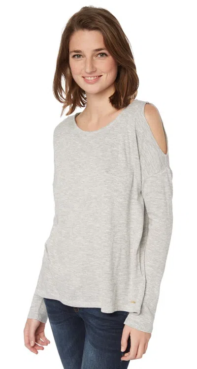 Michael Kors Top Women's Pl Gray Knit Cold-shoulder Crew Neck Pullover Jdm1085