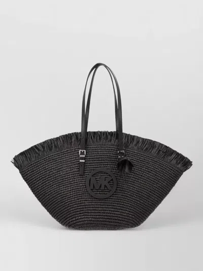 Michael Kors Tote Bag Double Handles Fringe Weave In Black