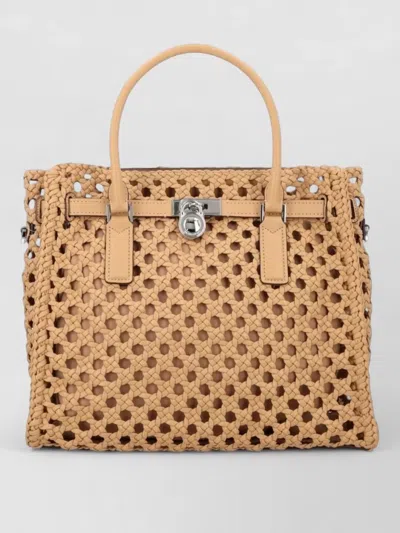 Michael Kors Tote Bag Open Weave Top Handles In Brown