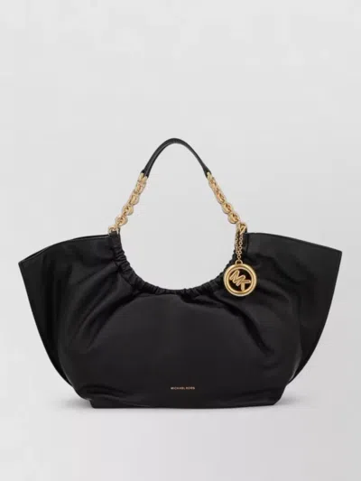 Michael Kors Tote Bag Ruched Design Chain Strap In Black