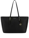 Michael Kors 'quinn' Black Medium Tote Bag With Removable Logo Charm And Embossed Logo Lettering On The Front In Black
