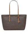 Michael Kors Monogrammed Tote Bag With Adjustable Straps And Gold-tone Hardware In Gray
