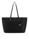 Michael Kors 'quinn' Black Medium Tote Bag With Removable Logo Charm And Embossed Logo Lettering On The Front In Black