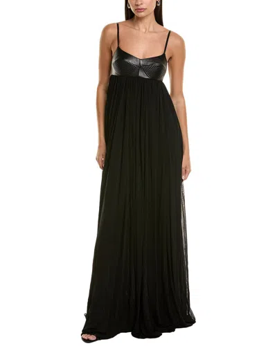 MICHAEL KORS TRAPUNTO LEATHER-TRIM SILK-BLEND GOWN