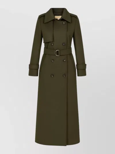 Michael Kors Trench Coat Long Belted Epaulettes Buttons In Green