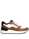 Michael Kors Trevor Leather And Stretch Knit Trainer In Brown