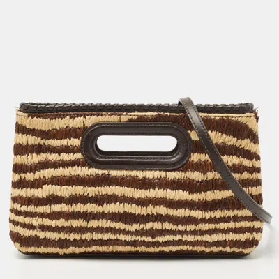 Michael Kors Tri Color Raffia And Leather Rosalie Clutch Bag In Brown