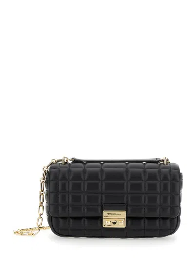 Michael Kors 'tribeca' Black Quilted Crossbody Bag With Chain-link Shoulder Strap And Logo Plaque On The Front In