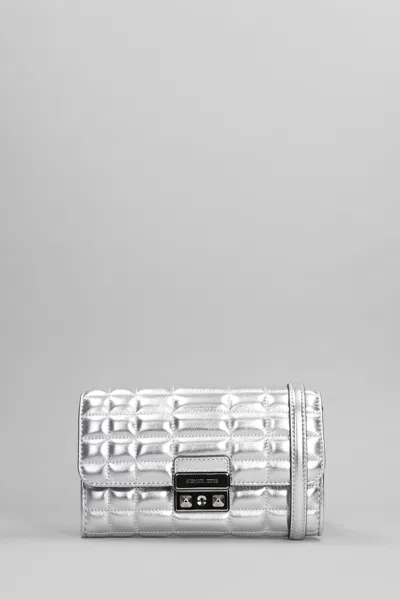 Michael Kors Tribeca Large Metallic Crossbody Bag In Silver