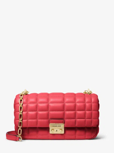 Michael Kors Tribeca Large Quilted Leather Shoulder Bag In Red