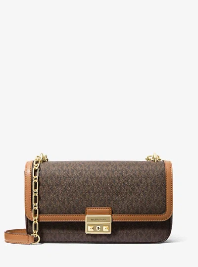 Michael Kors Tribeca Large Signature Logo Shoulder Bag In Brown