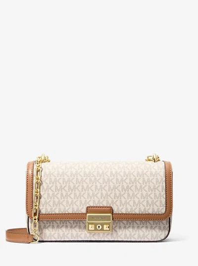 Michael Kors Tribeca Large Signature Logo Shoulder Bag In Natural