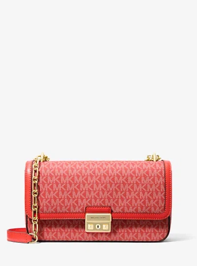Michael Kors Tribeca Large Signature Logo Shoulder Bag In Red