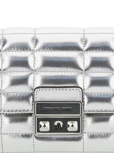 Michael Kors Tribeca Leather Wallet On Chain In Grey