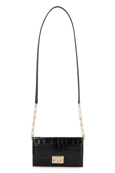Michael Kors Tribeca Leather Wallet On Chain In Black