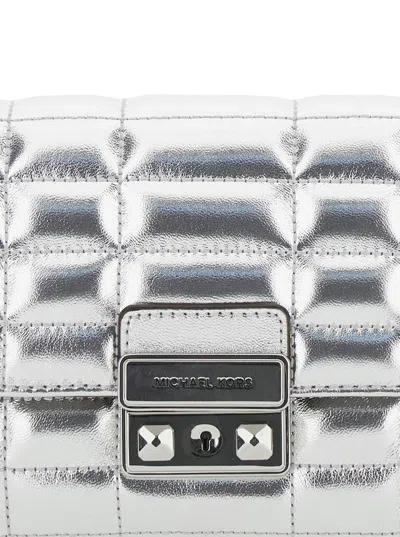 Michael Kors Tribeca Leather Wallet On Chain In Gray