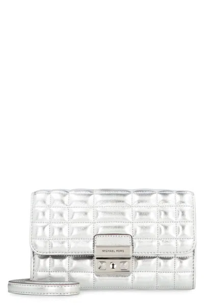 Michael Kors Tribeca Leather Wallet On Chain In Silver
