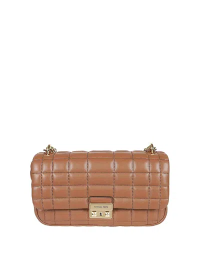 Michael Kors Large Tribeca Leather Shoulder Bag In Light Brown