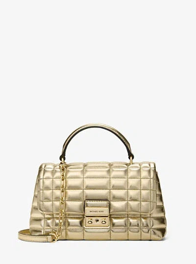 Michael Kors Tribeca Medium Metallic Leather Satchel In Gold