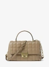 Michael Kors Tribeca Medium Quilted Leather Satchel In Brown