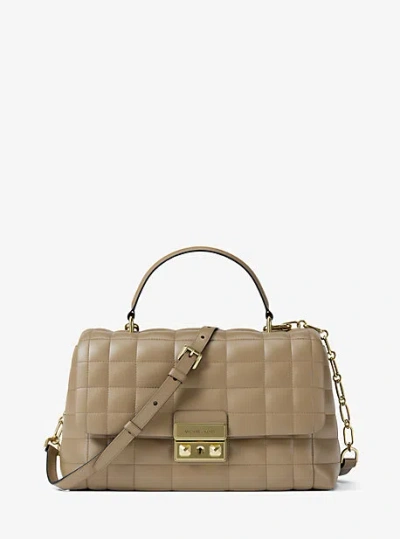 Michael Kors Tribeca Medium Quilted Leather Satchel In Brown