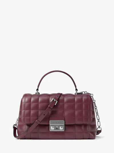 Michael Kors Tribeca Medium Quilted Leather Satchel In Burgundy