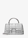 Michael Kors Tribeca Medium Quilted Metallic Leather Satchel In Silver